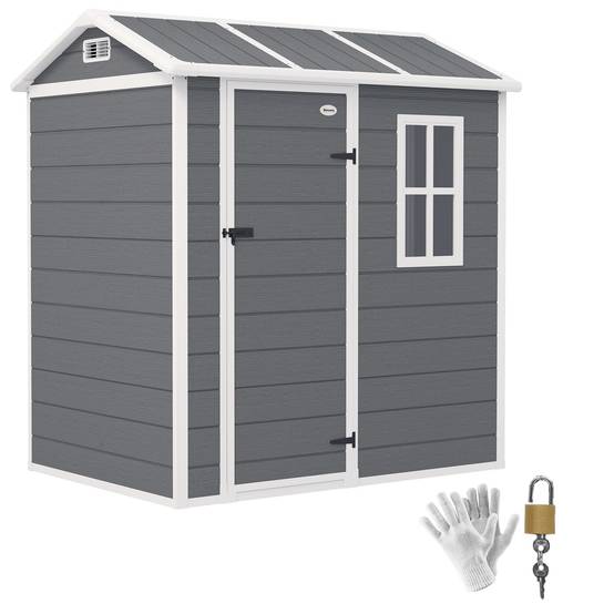 Sans Marque - Abri jardin plancher fenêtre porte verrouillable résine plastique intempéries gris - Image 1
