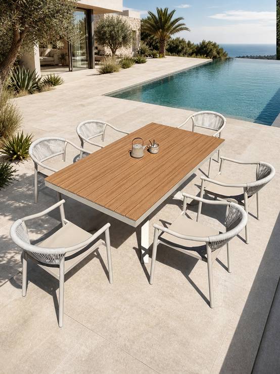 Dcb Garden - Ensemble repas de jardin 6 places en alu - Grège - LAMU - Image 1