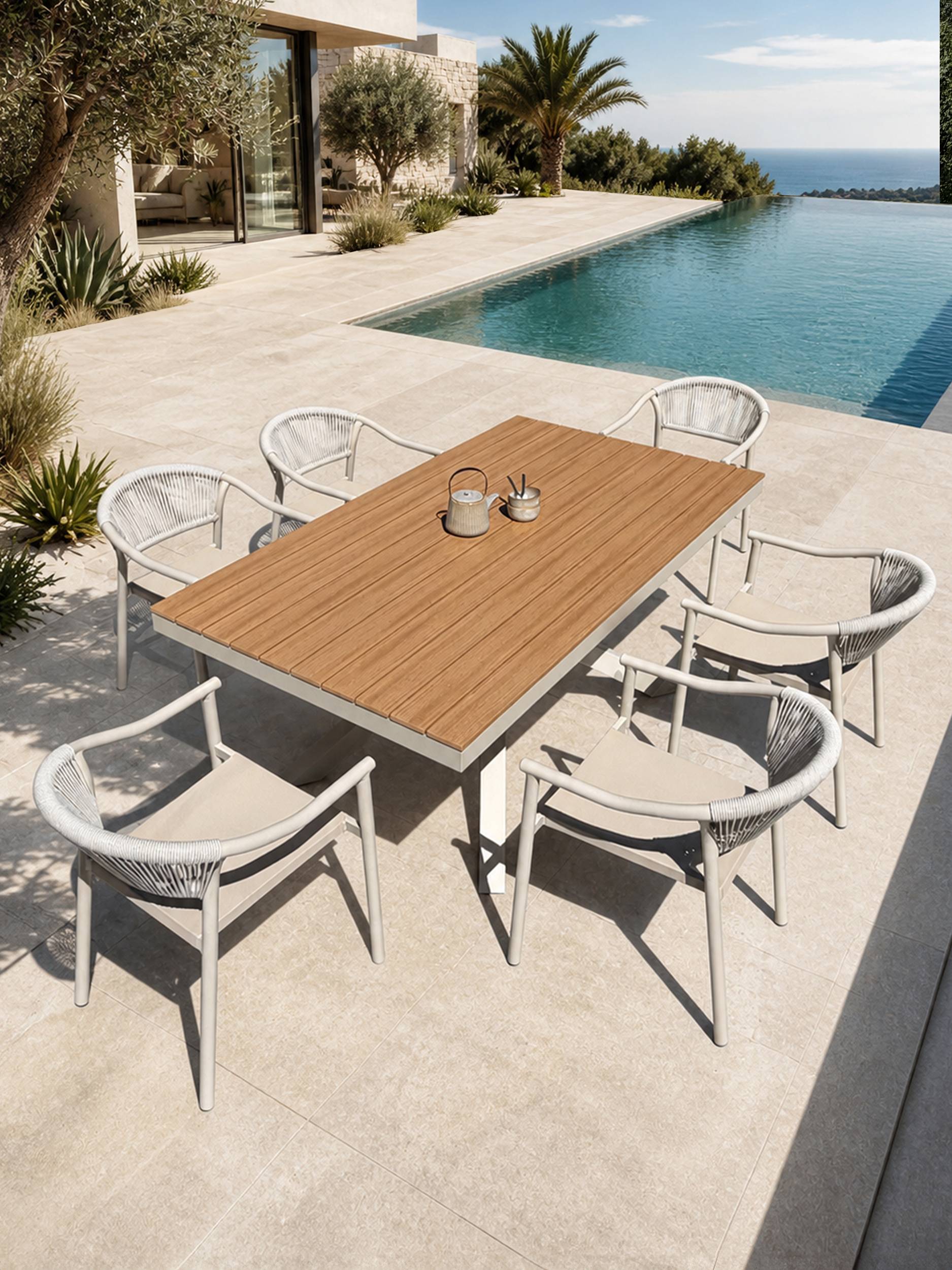 Dcb Garden - Ensemble repas de jardin 6 places en alu - Grège - LAMU - Image 1
