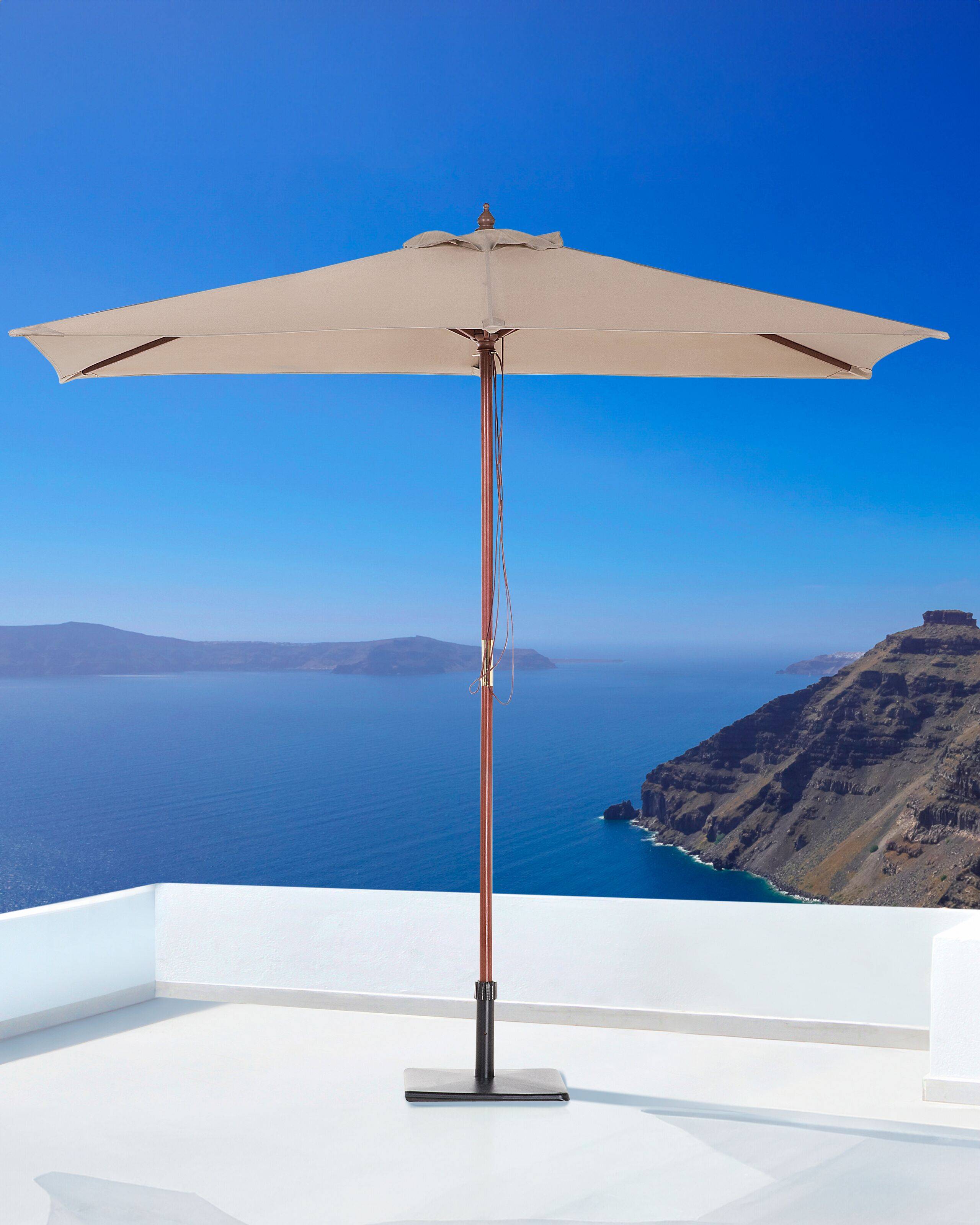 Beliani - Parasol de Jardin ou de Terrasse Rectangulaire Beige Marron avec Pied en Bois, Toile Anti UV 144 x 195 cm et Ouverture Facile avec Corde Beliani - Image 2