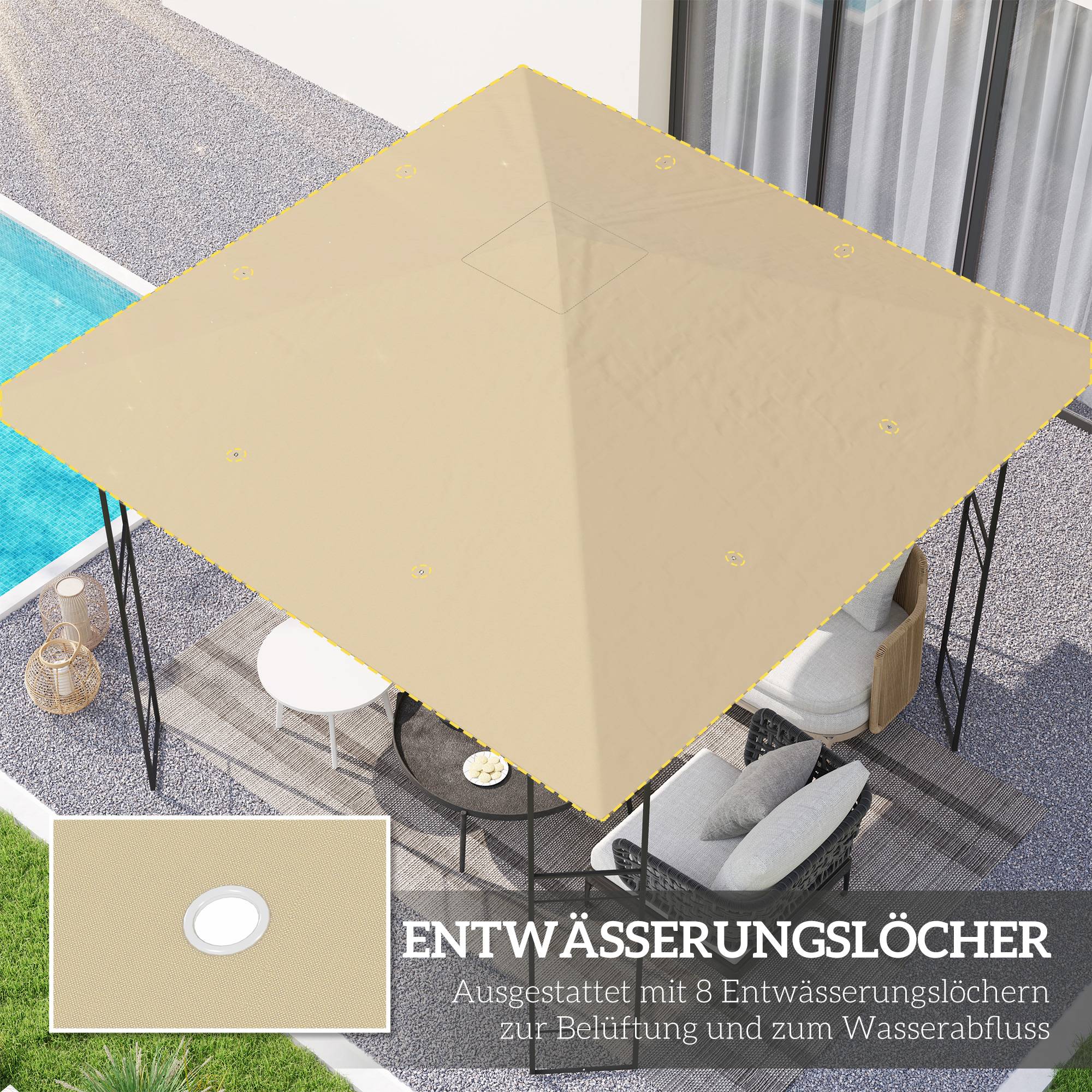 Toit remplacement pavillon 3x3 m déperlant toit UPF30+ housse Oxford 370 g/m² beige - Image 6