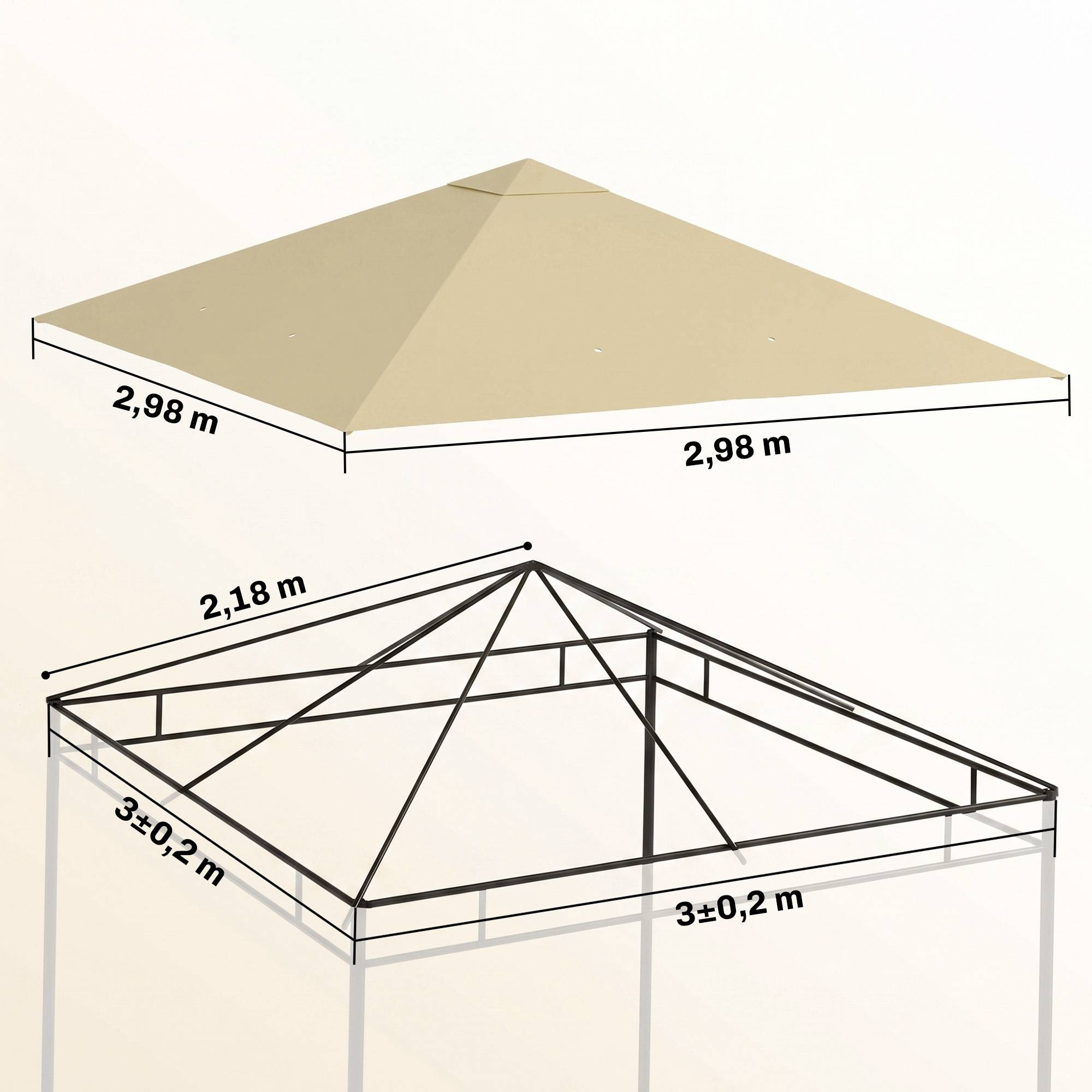 Toit remplacement pavillon 3x3 m déperlant toit UPF30+ housse Oxford 370 g/m² beige - Image 5