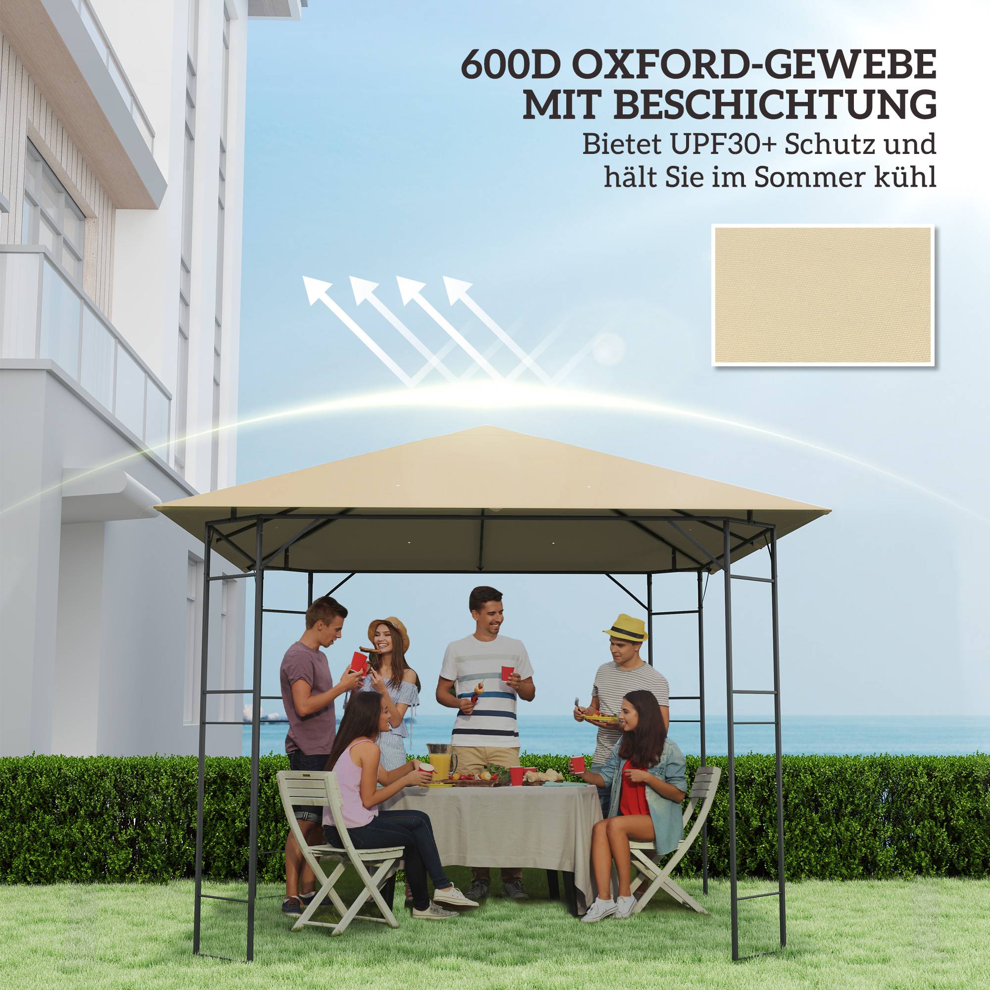 Toit remplacement pavillon 3x3 m déperlant toit UPF30+ housse Oxford 370 g/m² beige - Image 8