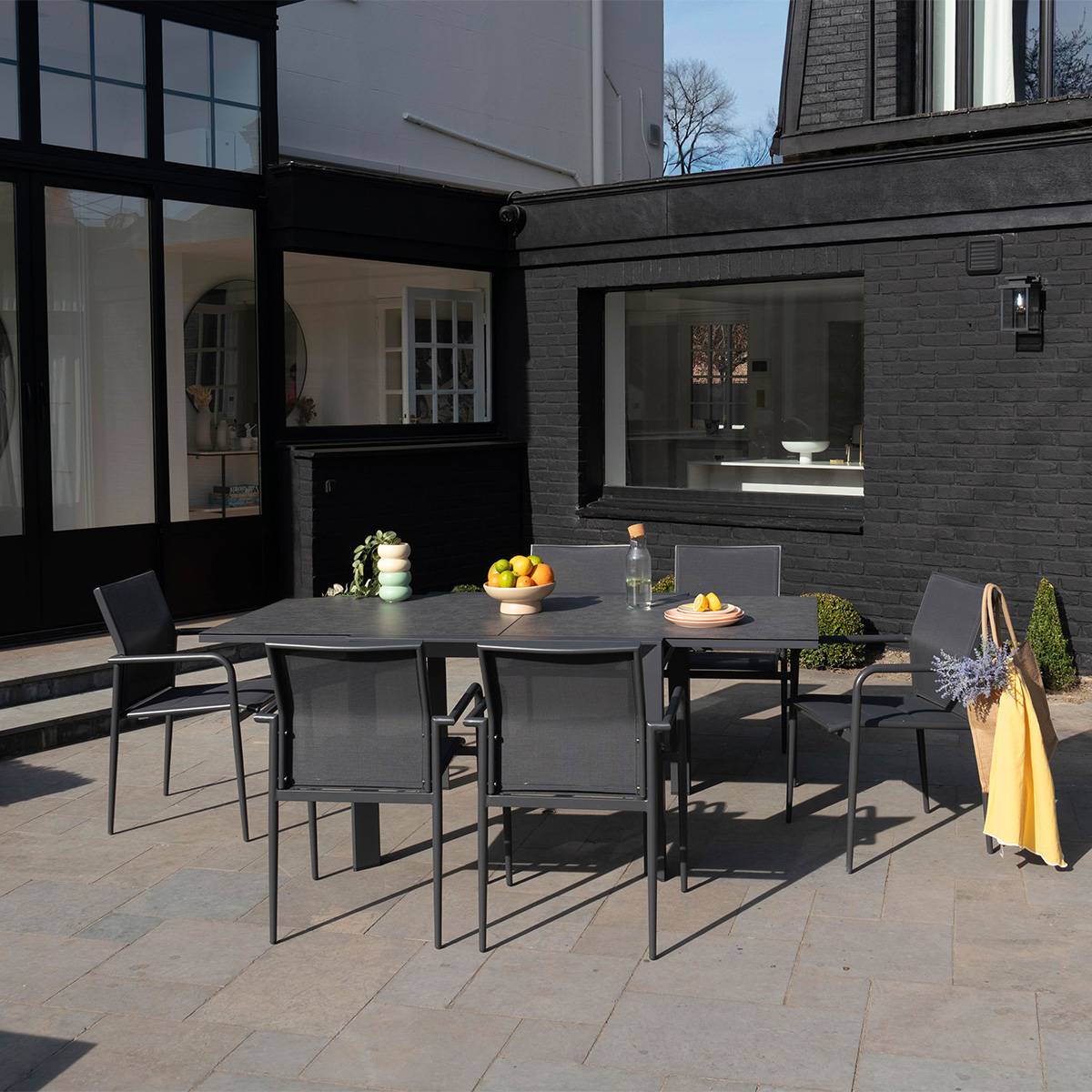 Ensemble 4/8p en aluminium et plateau en verre Gris avec 6 fauteuils MODULO - Image 2