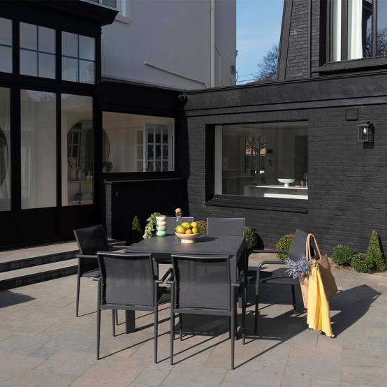 Ensemble 4/8p en aluminium et plateau en verre Gris avec 6 fauteuils MODULO - Image 3