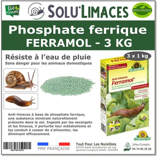 Ferramol Neudorff - Anti-limaces et escargots - 3 Cartons avec bec verseur de 1kg