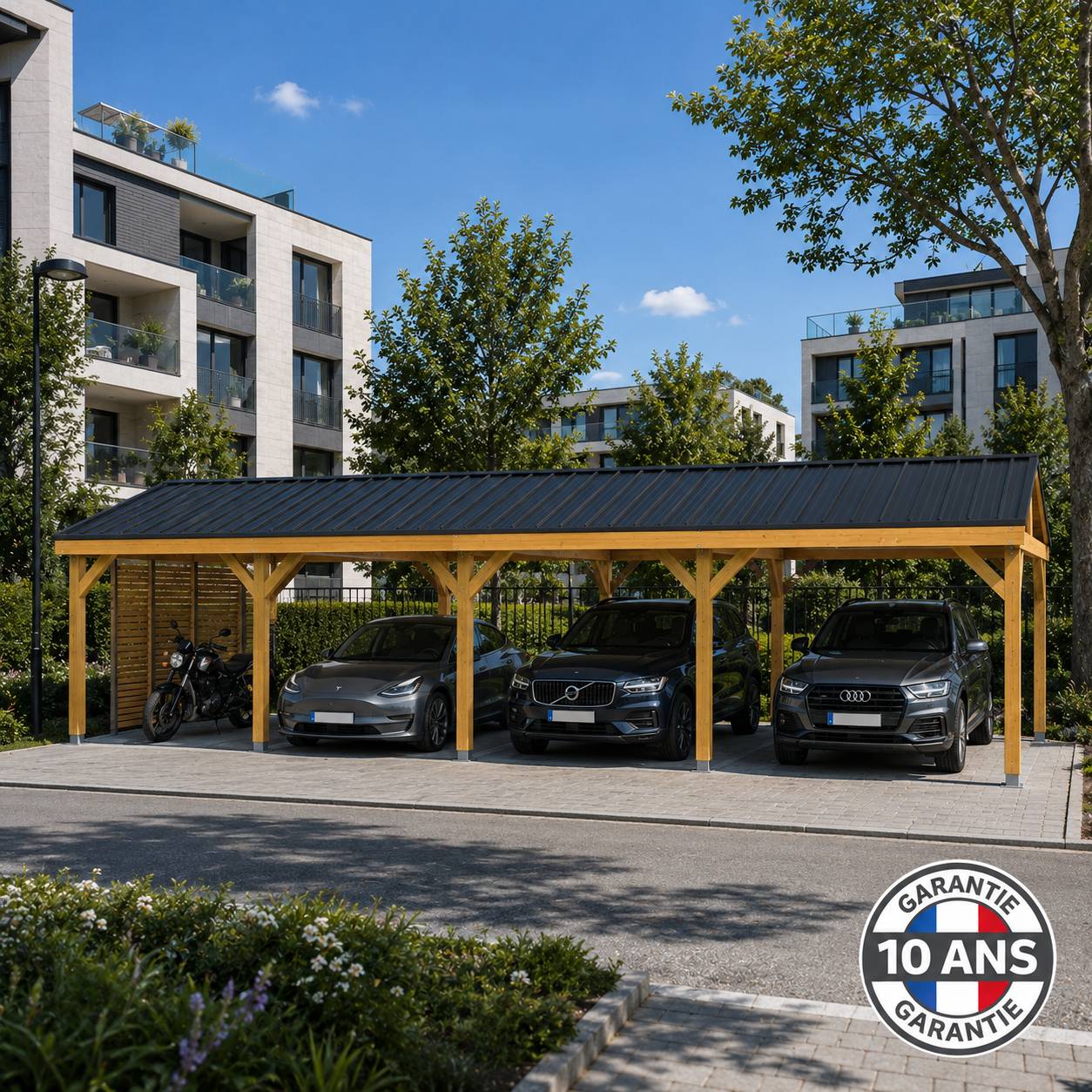Cpbf Charpentes - Carport bois 2 pentes en bois douglas 40m². Abri voiture extérieur. Garantie 10 ans. - Image 6