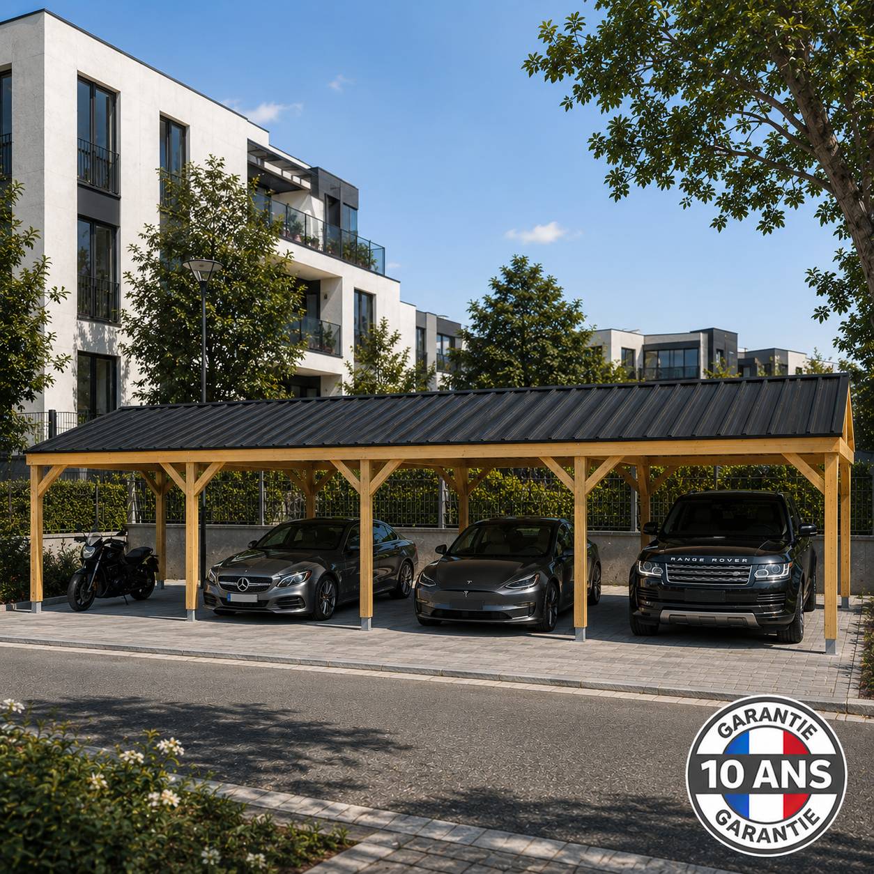 Cpbf Charpentes - Carport bois 2 pentes en bois douglas 40m². Abri voiture extérieur. Garantie 10 ans. - Image 5