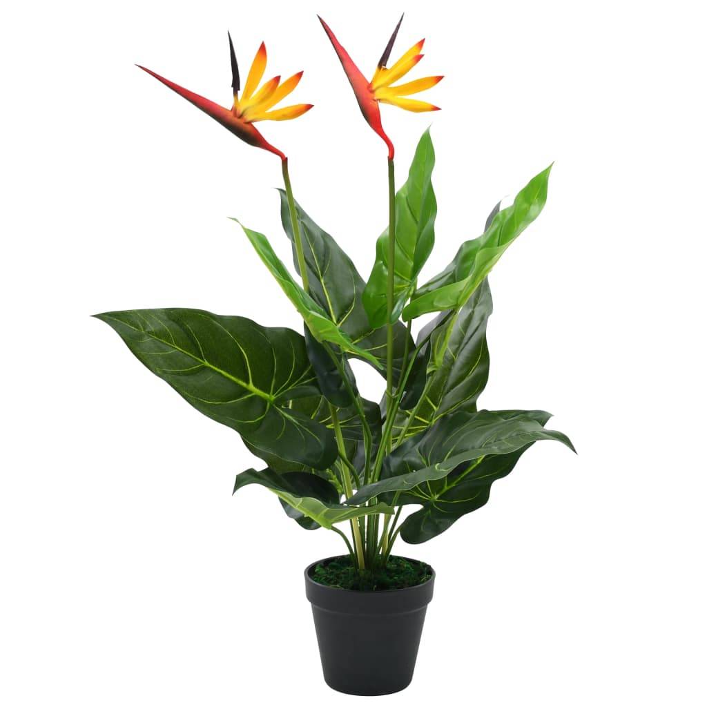 Plante artificielle Strelitzia Reginae plastique vert rouge et jaune 66 cm - PANGIVO