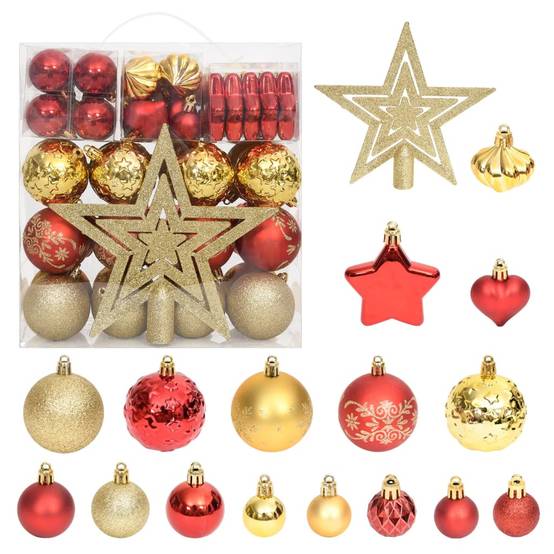 Ensemble de boules de Noël - Ornements de Noël - décorations de Noël 70 pcs Doré et rouge - Image 2
