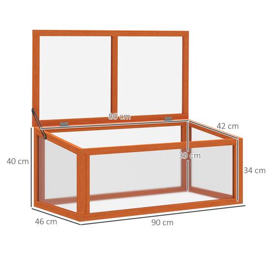 Mini serre bois sapin polycarbonate pour semis croissance toit ouvrant 90x46x40cm orange - ComfortXL Outdoor Living - Image 5