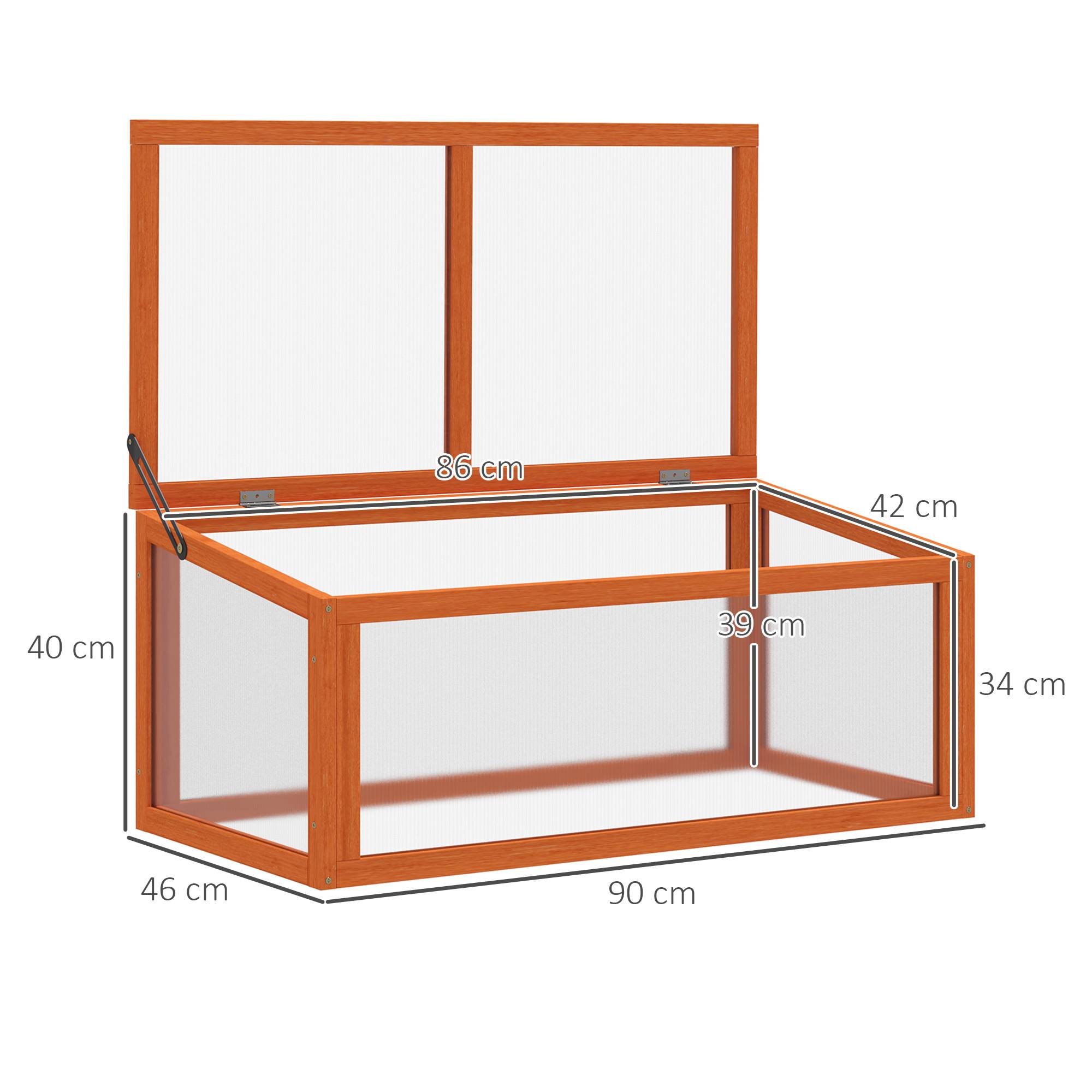 Mini serre bois sapin polycarbonate pour semis croissance toit ouvrant 90x46x40cm orange - ComfortXL Outdoor Living - Image 5