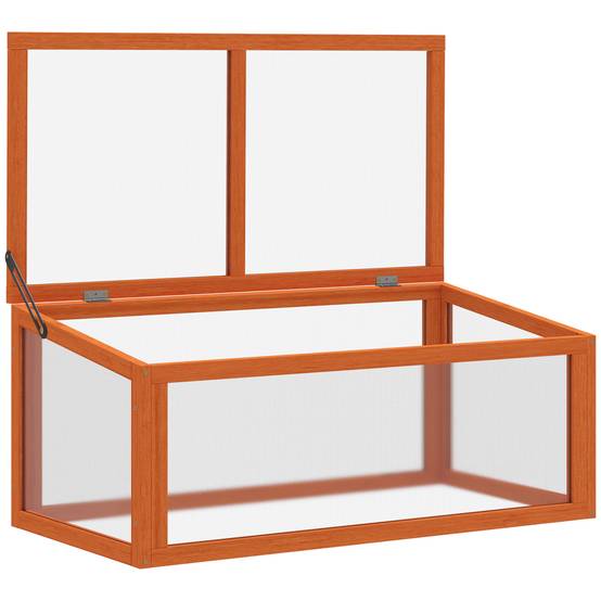 Mini serre bois sapin polycarbonate pour semis croissance toit ouvrant 90x46x40cm orange - ComfortXL Outdoor Living - Image 2