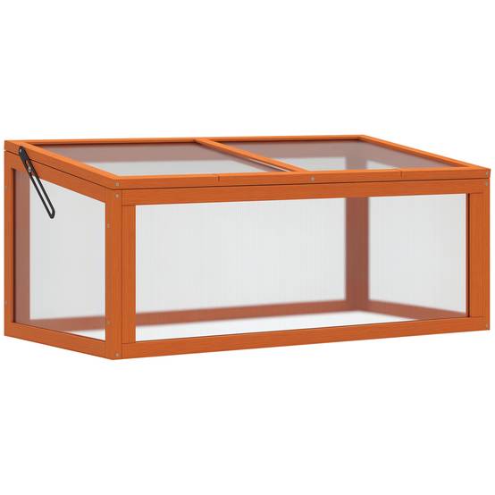 Mini serre bois sapin polycarbonate pour semis croissance toit ouvrant 90x46x40cm orange - ComfortXL Outdoor Living - Image 1