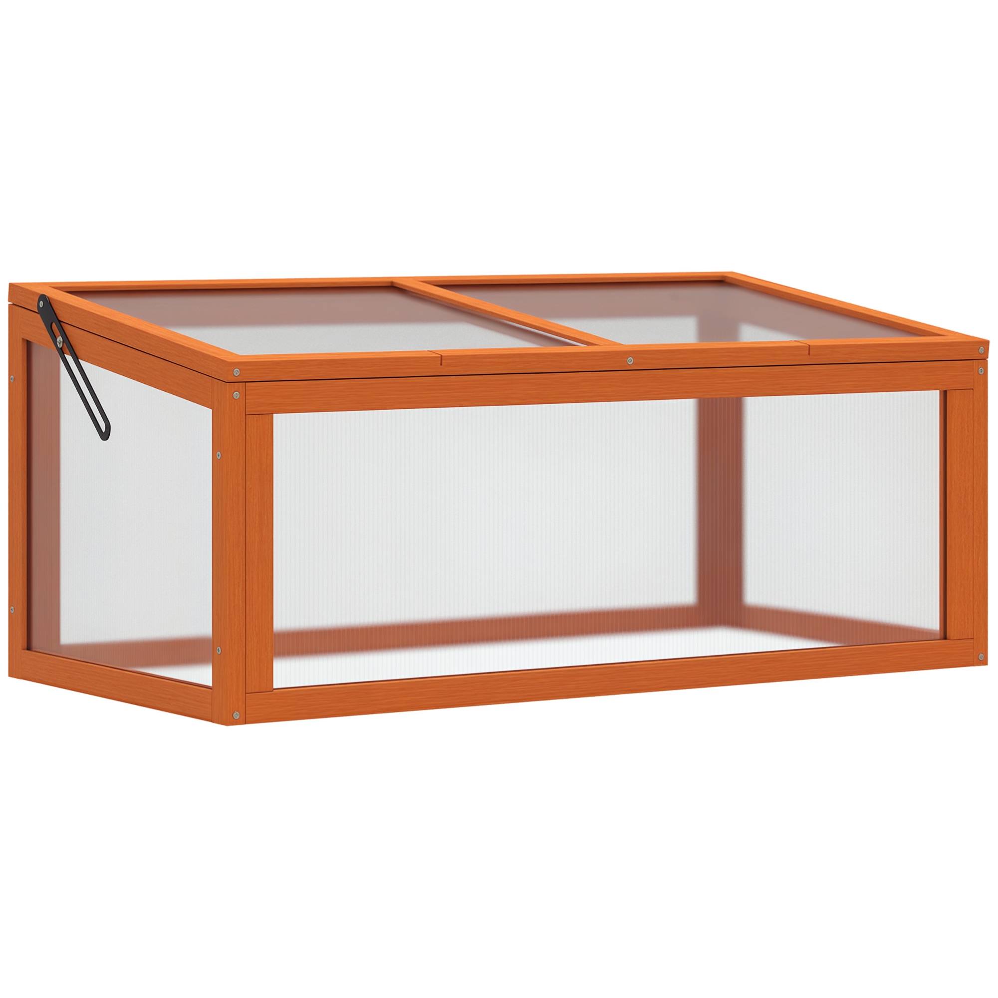 Mini serre bois sapin polycarbonate pour semis croissance toit ouvrant 90x46x40cm orange - ComfortXL Outdoor Living - Image 1