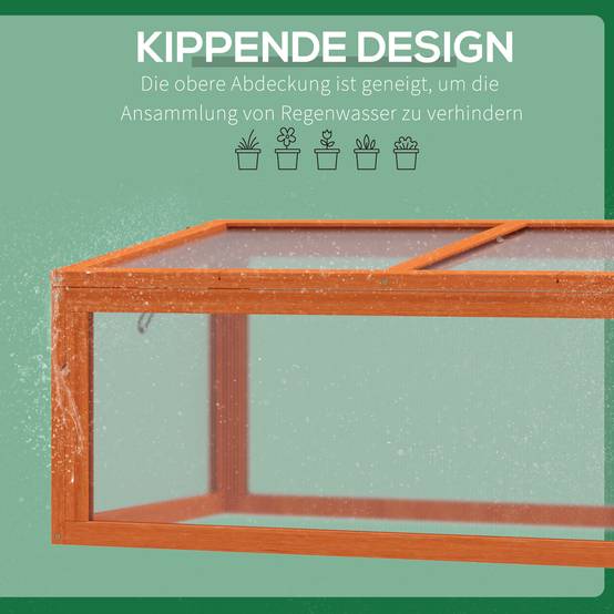 Mini serre bois sapin polycarbonate pour semis croissance toit ouvrant 90x46x40cm orange - ComfortXL Outdoor Living - Image 8