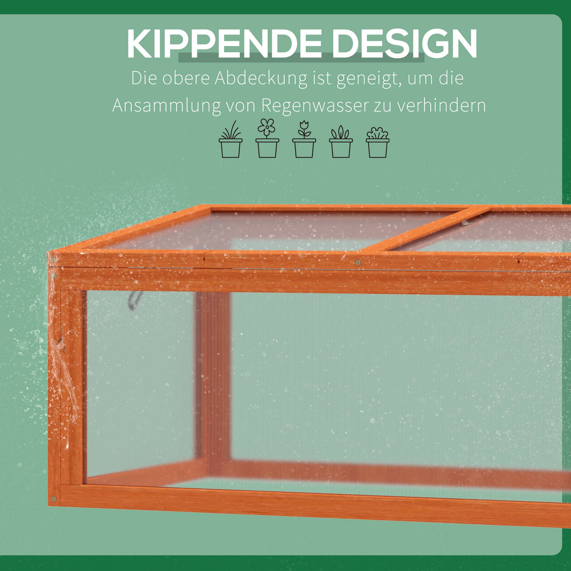 Mini serre bois sapin polycarbonate pour semis croissance toit ouvrant 90x46x40cm orange - ComfortXL Outdoor Living - Image 8