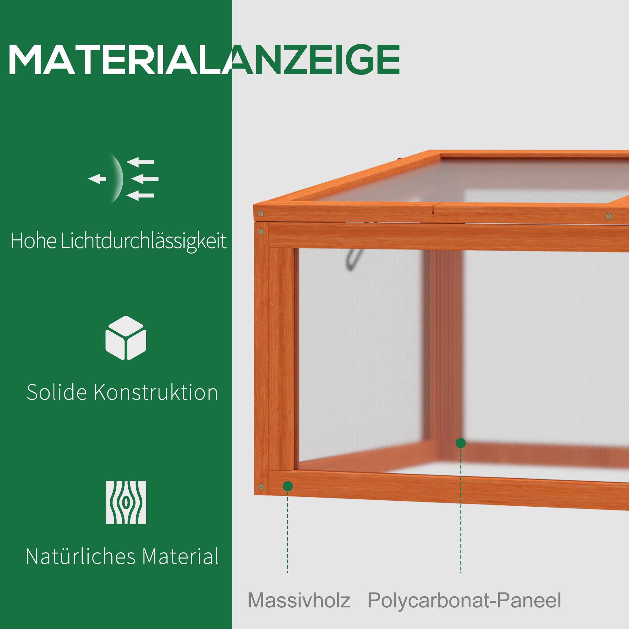 Mini serre bois sapin polycarbonate pour semis croissance toit ouvrant 90x46x40cm orange - ComfortXL Outdoor Living - Image 6