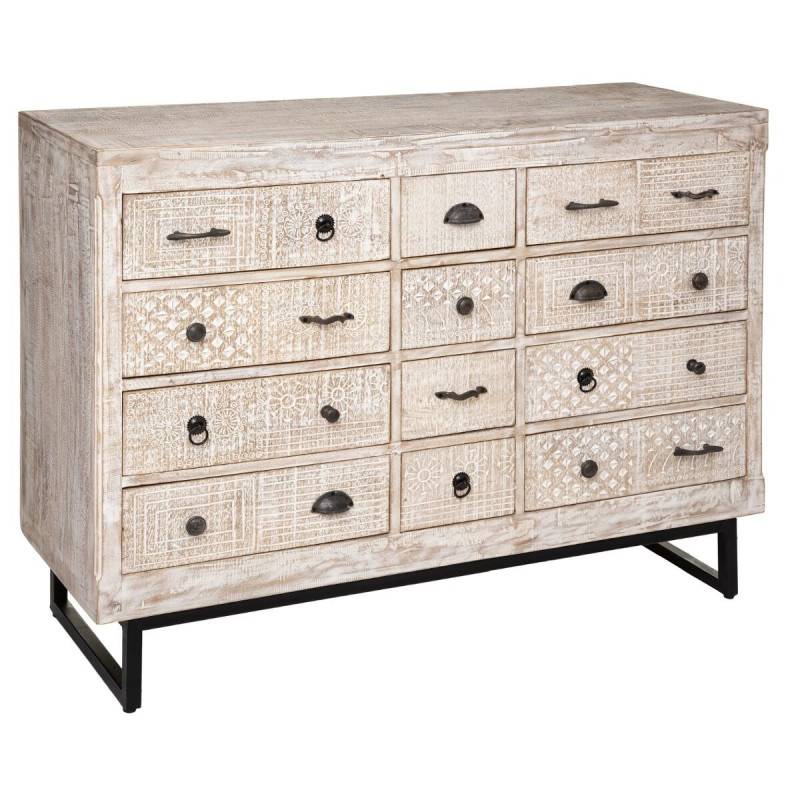 Commode 12 tiroirs Ajay manguier sculpté Atmosphera - Image 1