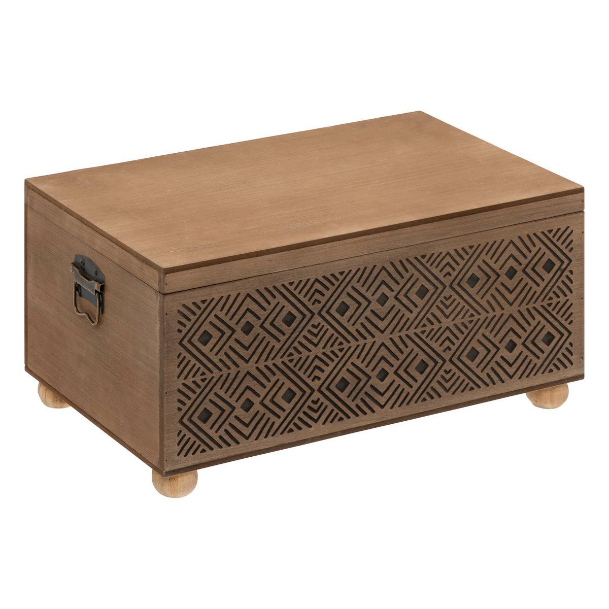 Set de 2 Malles de rangement en bois marron gravé L 51 et L 41 cm - Image 3