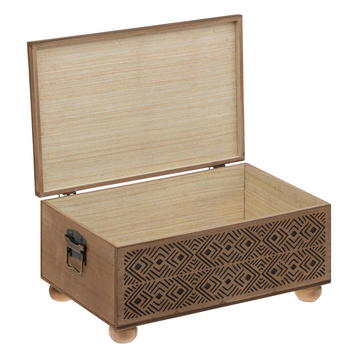 Set de 2 Malles de rangement en bois marron gravé L 51 et L 41 cm - Image 7