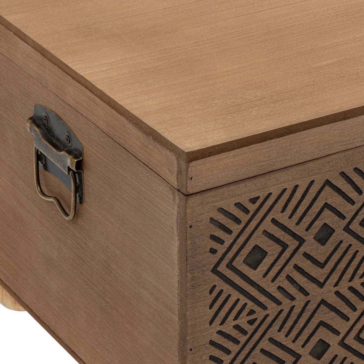 Set de 2 Malles de rangement en bois marron gravé L 51 et L 41 cm - Image 6