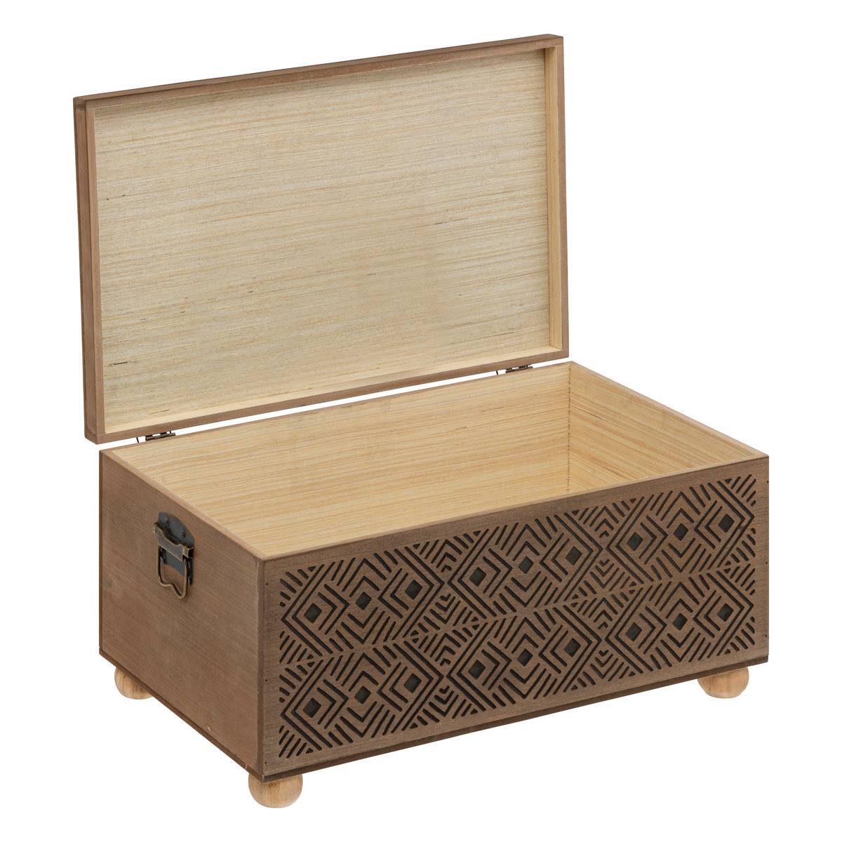 Set de 2 Malles de rangement en bois marron gravé L 51 et L 41 cm - Image 2