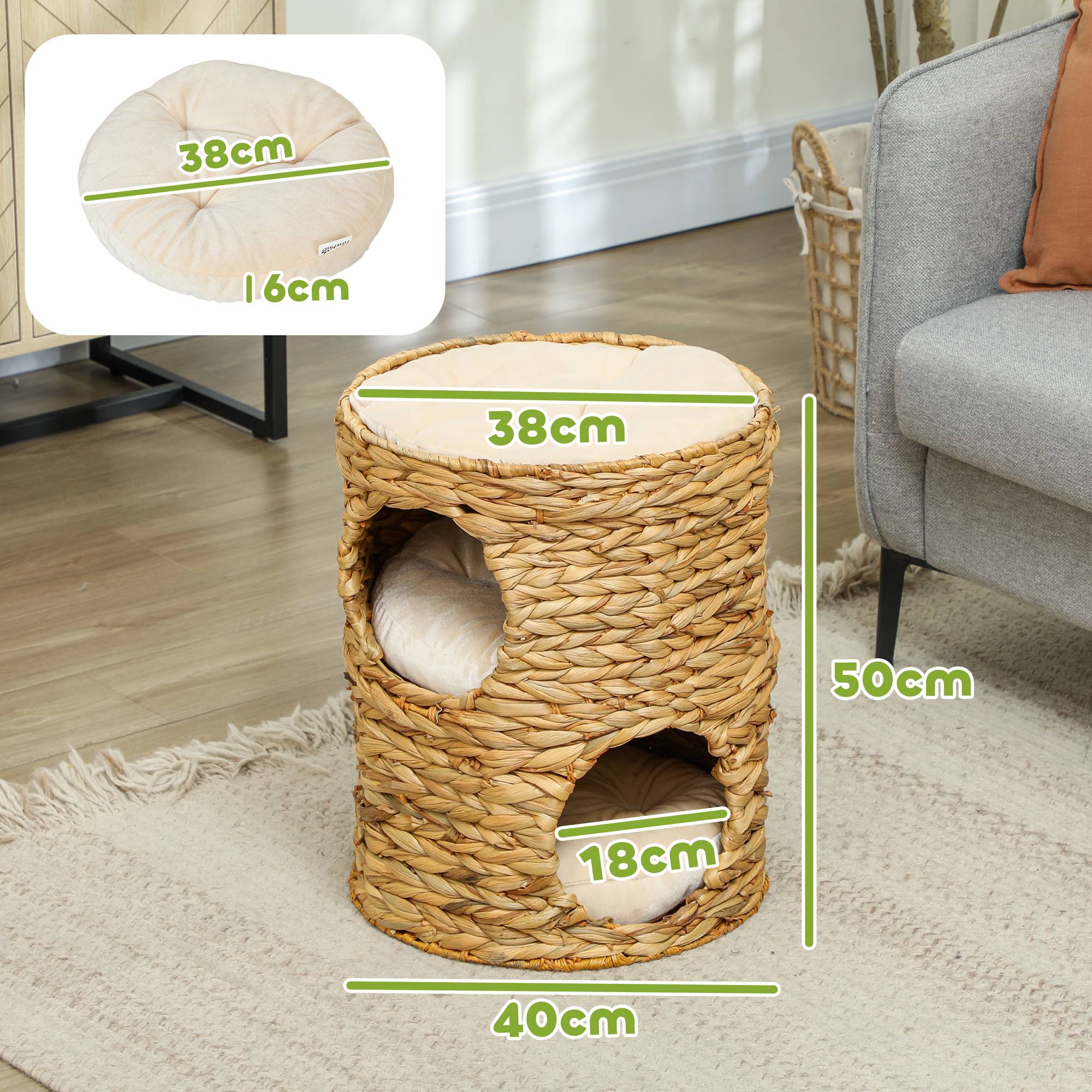 PANGIVO - Tonneau griffoir pour chat 2 caves 40 x 40 x 50 cm eau hyacinthe - PANGIVO - Image 3