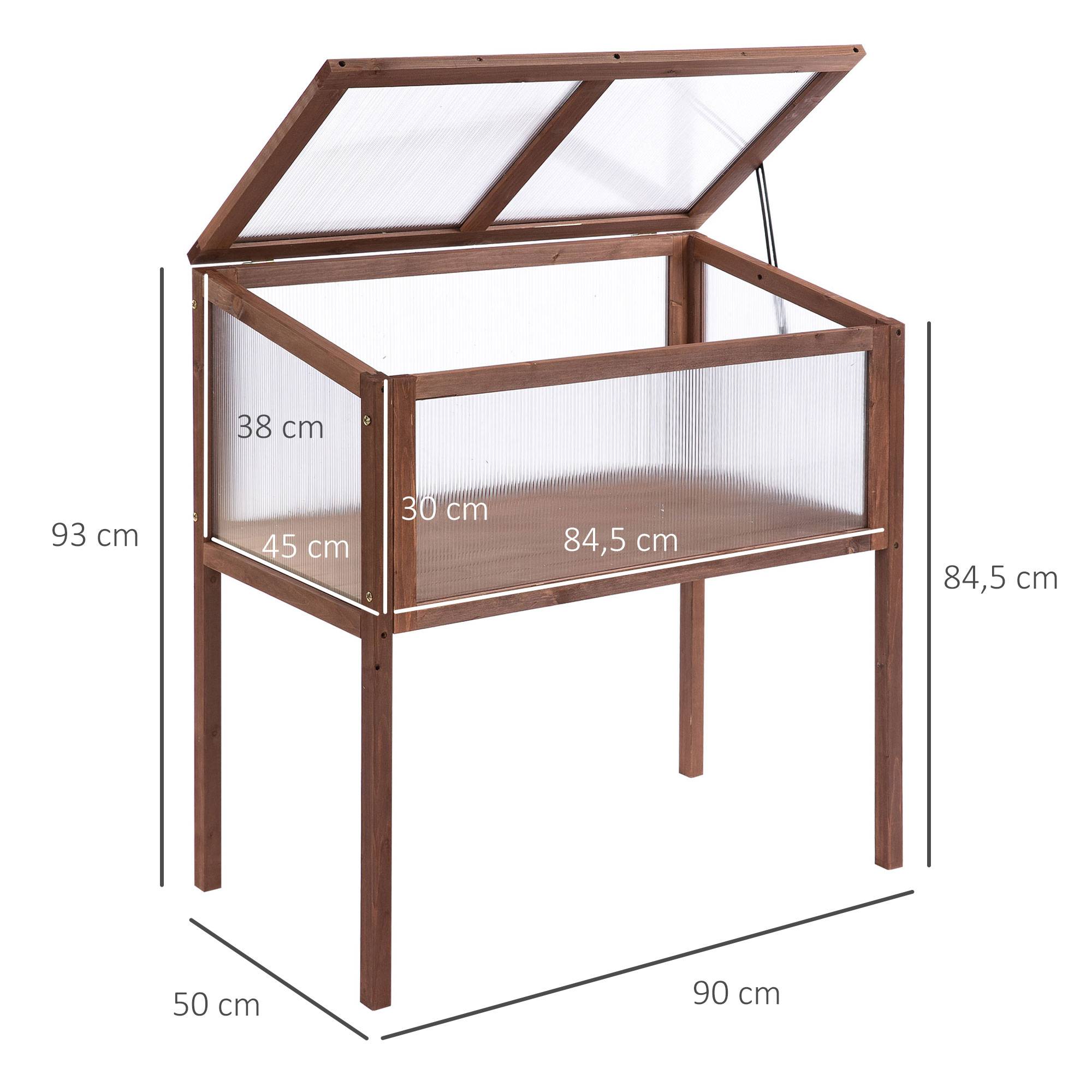 Carré potager sur pied bois sapin balcon toit ouvrant protection froid 90x50x93cm marron - ComfortXL Outdoor Living - Image 5