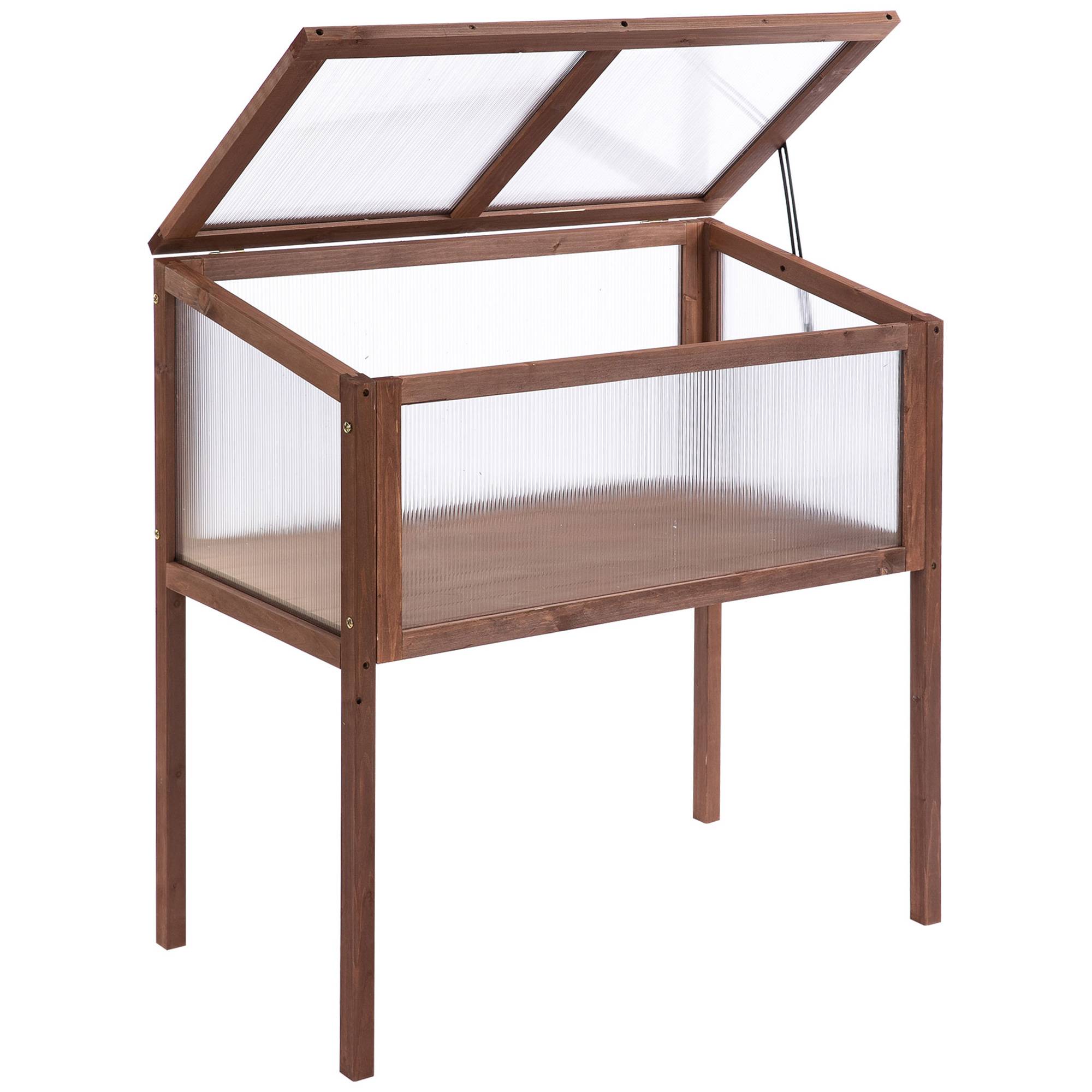 Carré potager sur pied bois sapin balcon toit ouvrant protection froid 90x50x93cm marron - ComfortXL Outdoor Living - Image 2