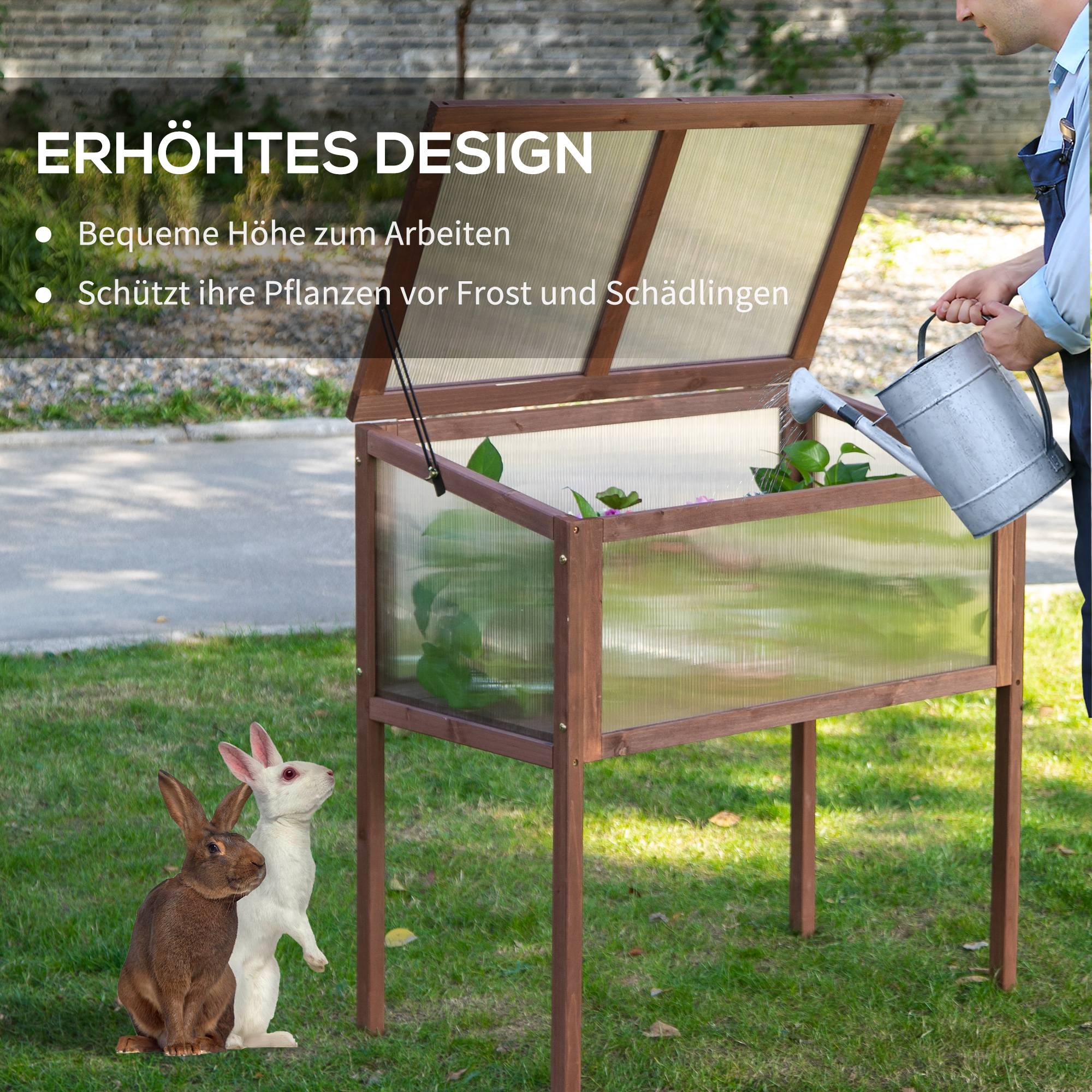 Carré potager sur pied bois sapin balcon toit ouvrant protection froid 90x50x93cm marron - ComfortXL Outdoor Living - Image 9