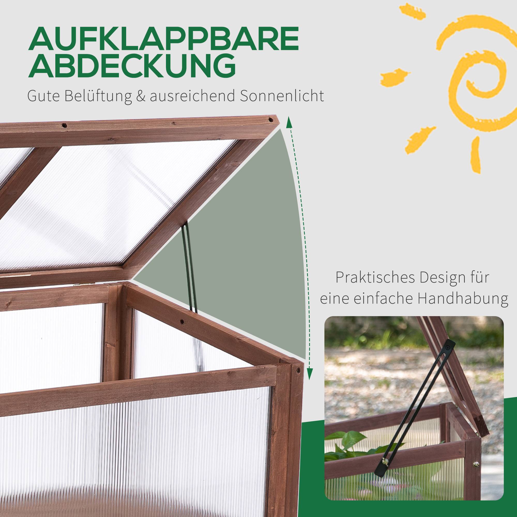 Carré potager sur pied bois sapin balcon toit ouvrant protection froid 90x50x93cm marron - ComfortXL Outdoor Living - Image 7