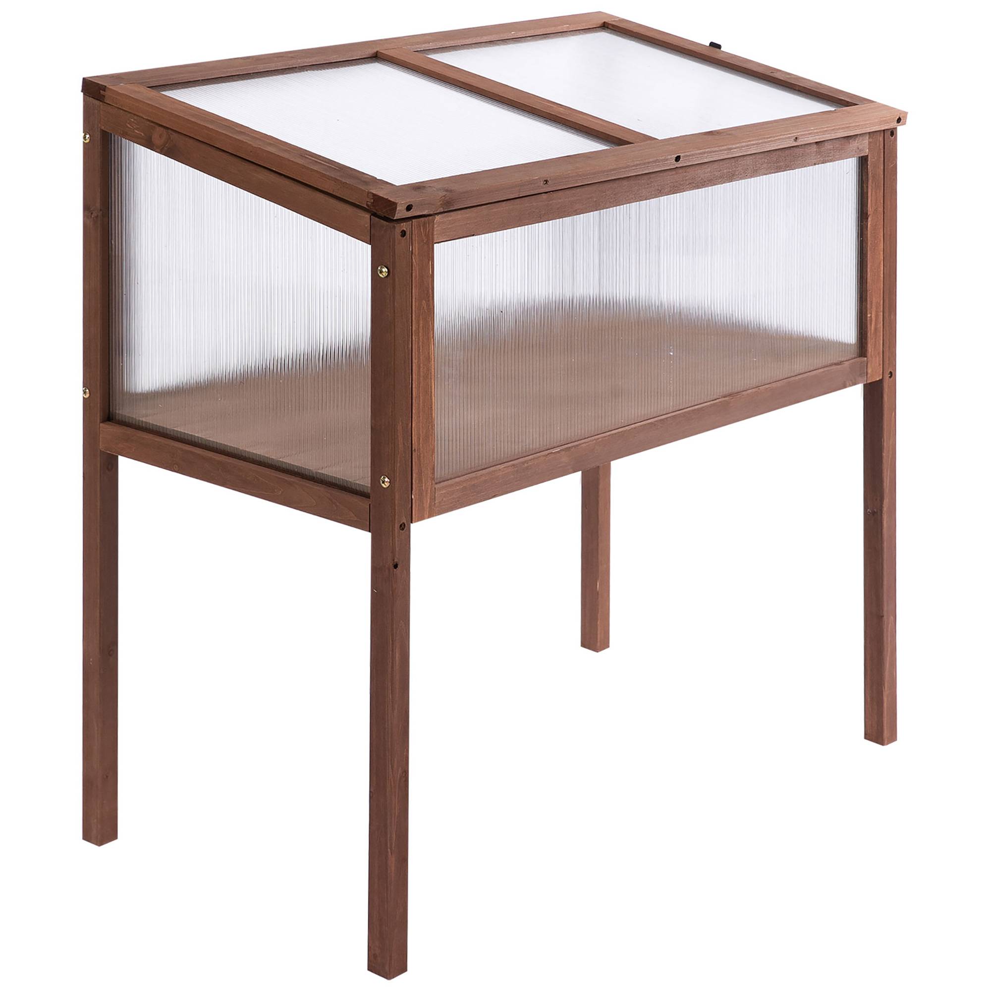 Carré potager sur pied bois sapin balcon toit ouvrant protection froid 90x50x93cm marron - ComfortXL Outdoor Living - Image 1