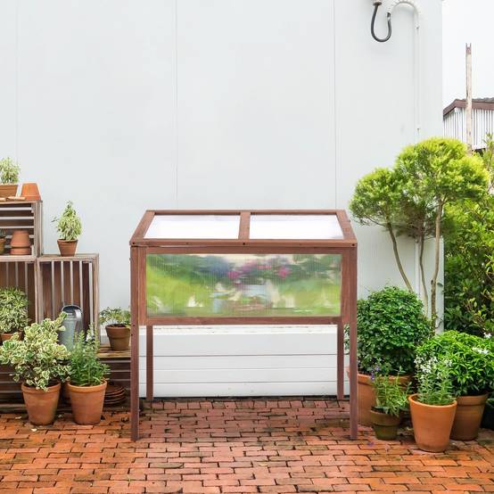 Carré potager sur pied bois sapin balcon toit ouvrant protection froid 90x50x93cm marron - ComfortXL Outdoor Living - Image 4