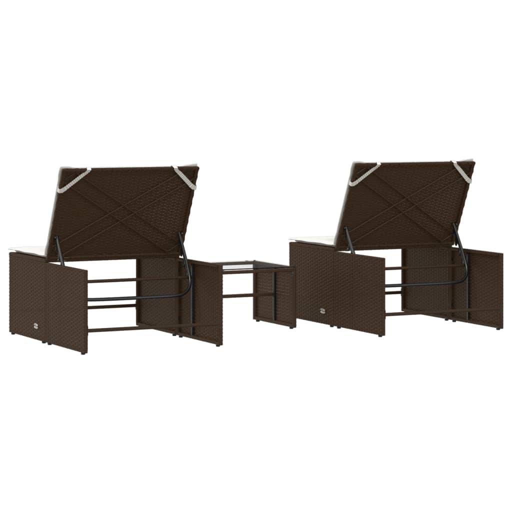 Chaises longues 2 pièces avec table en résine tressée marron 70 x 98 x 40 cm - PANGIVO - Image 8