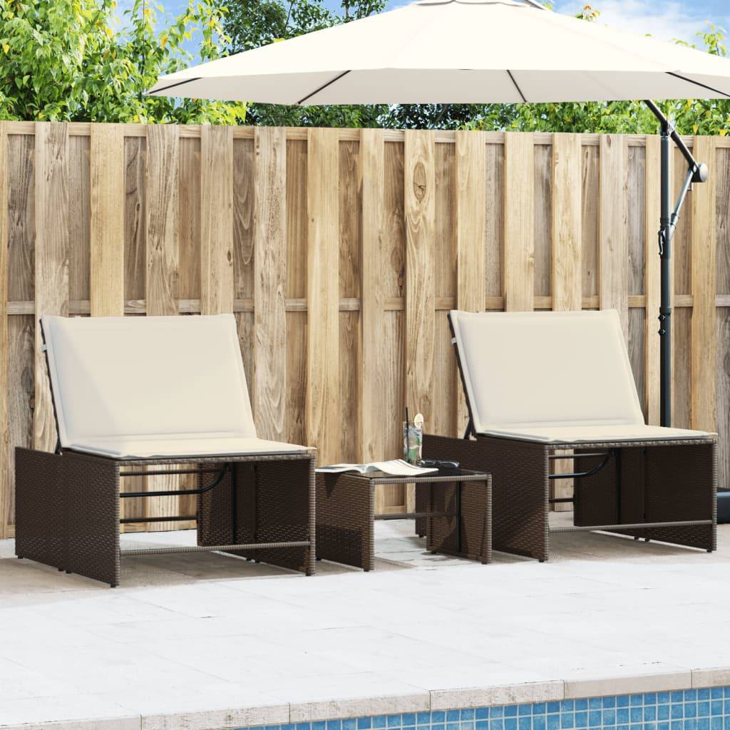 Chaises longues 2 pièces avec table en résine tressée marron 70 x 98 x 40 cm - PANGIVO - Image 1