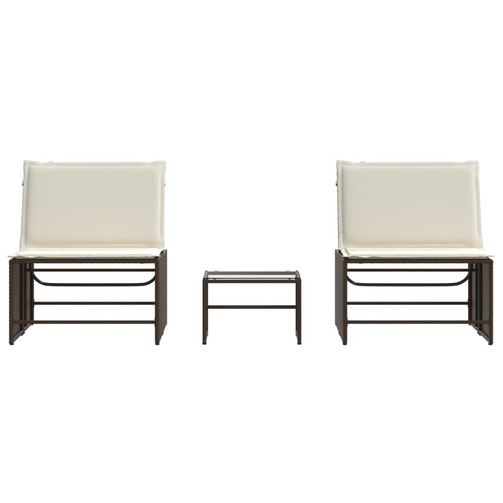 Chaises longues 2 pièces avec table en résine tressée marron 70 x 98 x 40 cm - PANGIVO - Image 6