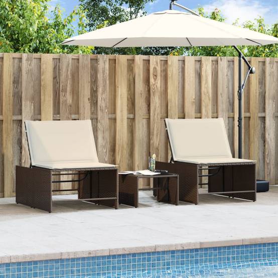 Chaises longues 2 pièces avec table en résine tressée marron 70 x 98 x 40 cm - PANGIVO - Image 4