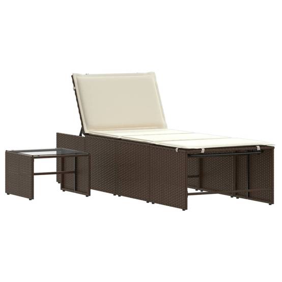 Chaises longues 2 pièces avec table en résine tressée marron 70 x 98 x 40 cm - PANGIVO - Image 5