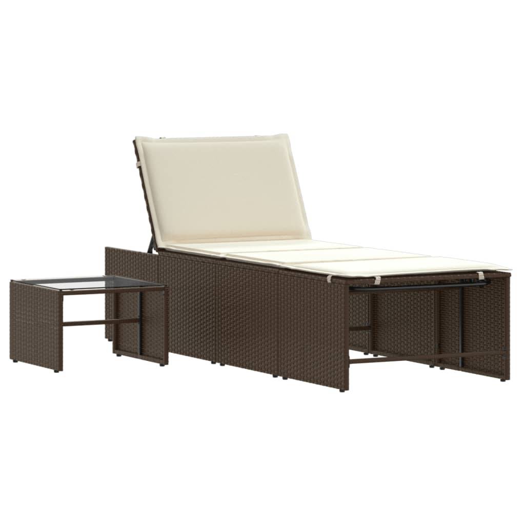 Chaises longues 2 pièces avec table en résine tressée marron 70 x 98 x 40 cm - PANGIVO - Image 5