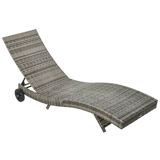 Sans Marque - Bain de soleil transat grand confort - dossier inclinable 5 positions roulettes - matelas déhoussable inclus - résine tressée grise - Image 2