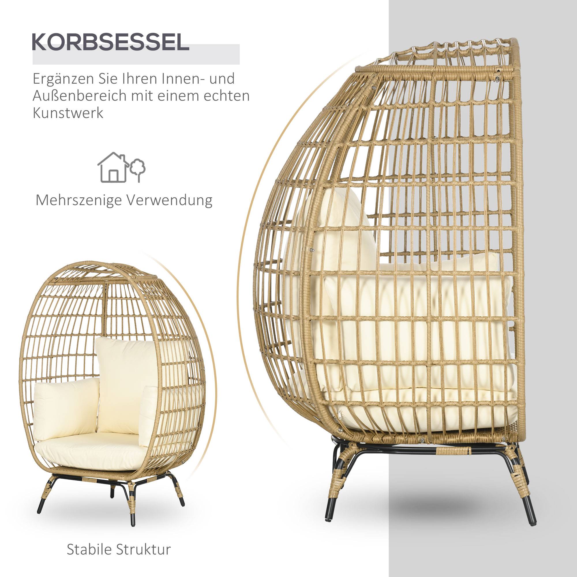 Fauteuil Œuf Rotin Acier Jardin Balcon Détente Kaki 105x90x148cm - ComfortXL Outdoor Living - Image 5
