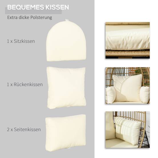 Fauteuil Œuf Rotin Acier Jardin Balcon Détente Kaki 105x90x148cm - ComfortXL Outdoor Living - Image 6