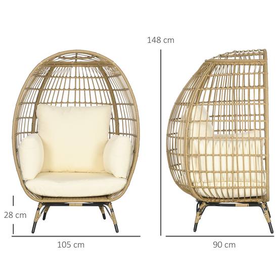 Fauteuil Œuf Rotin Acier Jardin Balcon Détente Kaki 105x90x148cm - ComfortXL Outdoor Living - Image 3