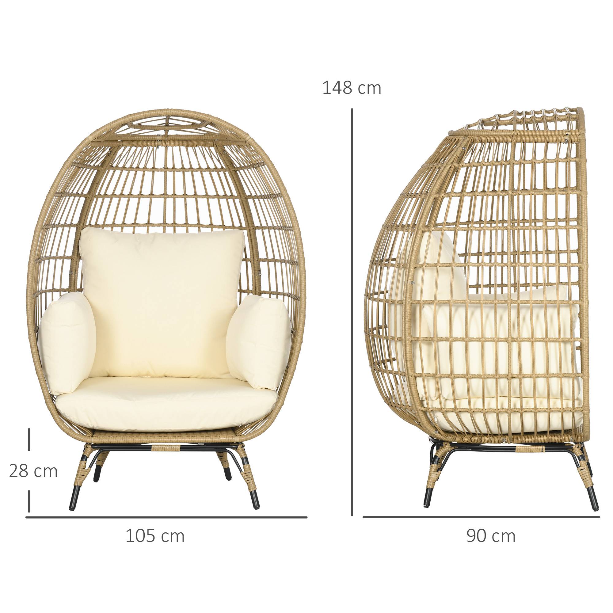 Fauteuil Œuf Rotin Acier Jardin Balcon Détente Kaki 105x90x148cm - ComfortXL Outdoor Living - Image 3