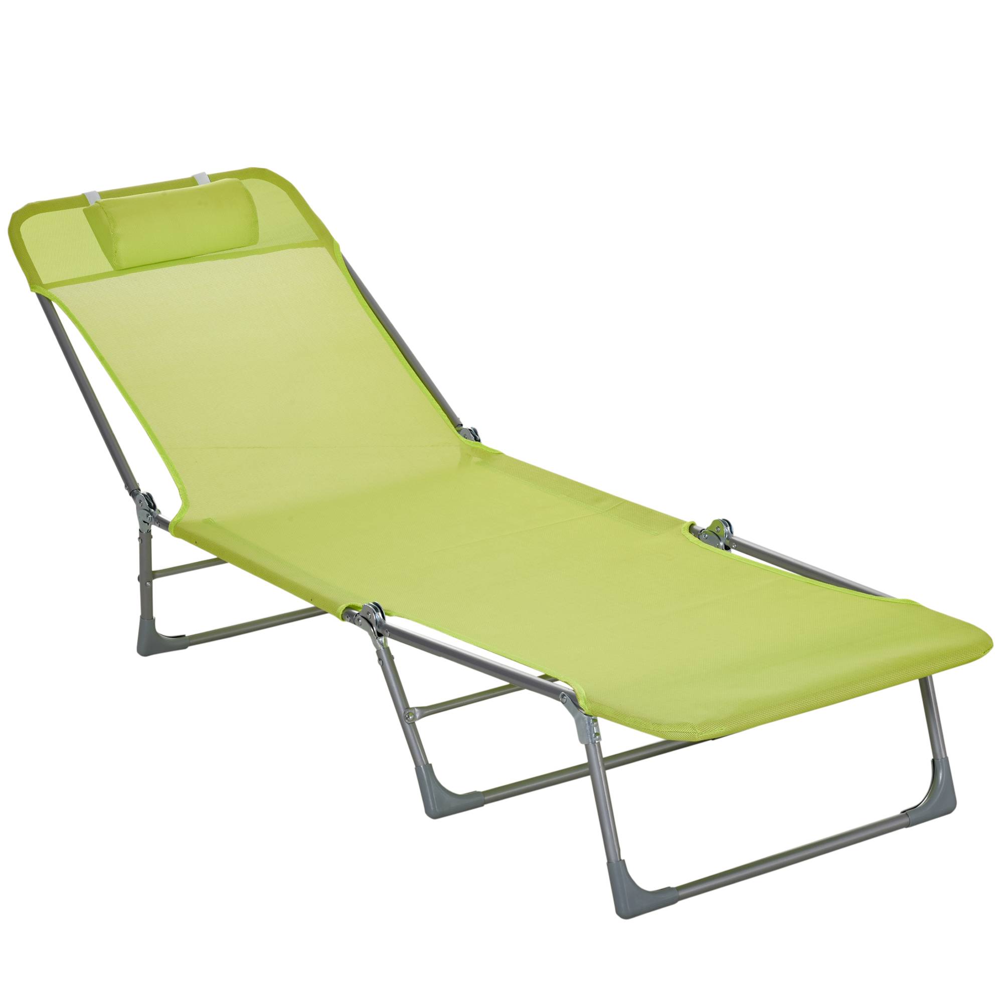 Bain de soleil transat chaise longue inclinable pliable avec oreiller - 182x56x28cm Tissu Vert fr36 - Image 1