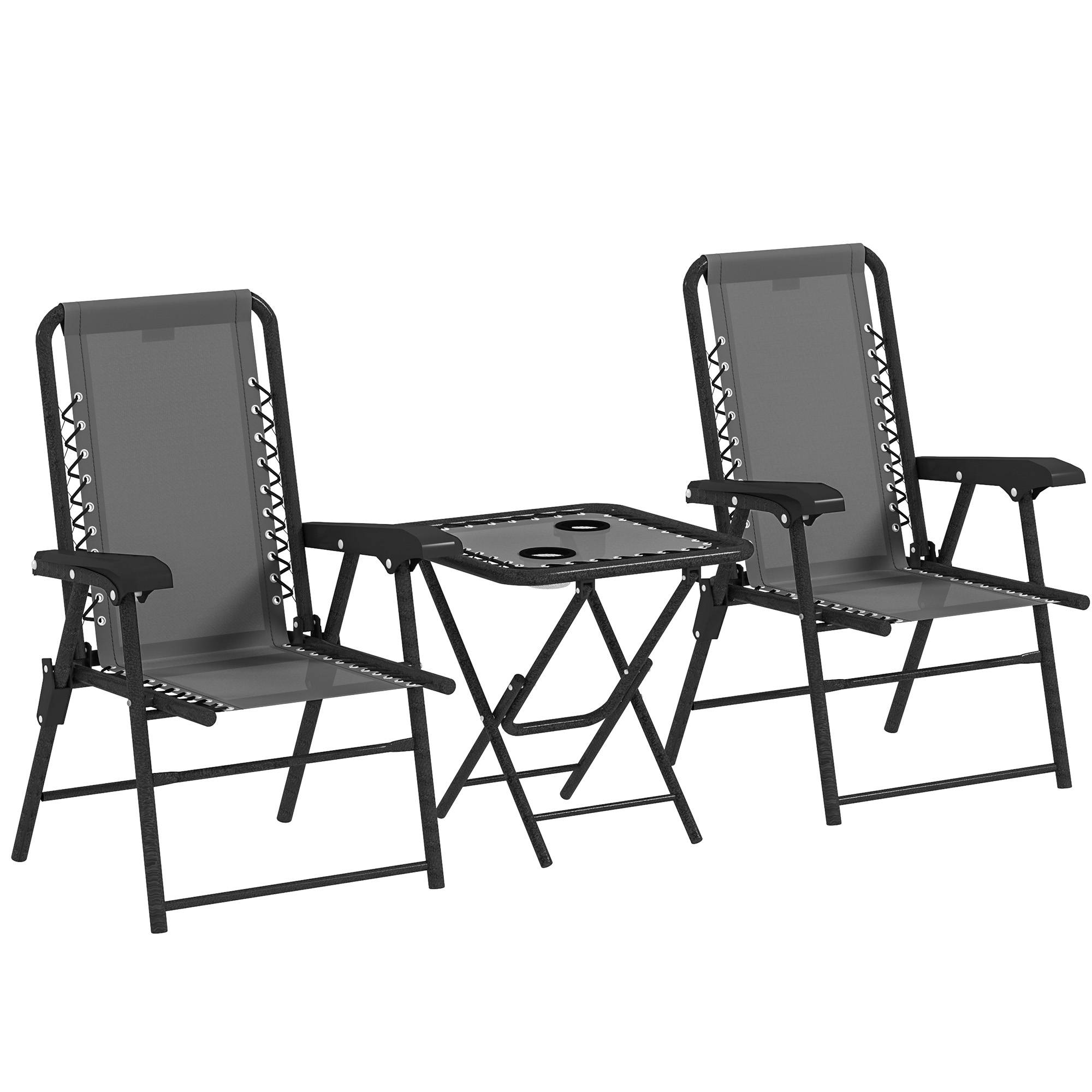 Ensemble bistro 3 pièces acier : résistant, table pliante + porte-gobelet + chaises, gris foncé - Image 1