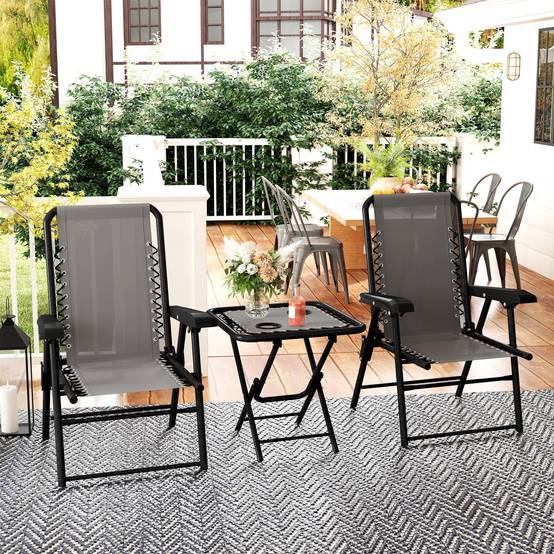 Ensemble bistro 3 pièces acier : résistant, table pliante + porte-gobelet + chaises, gris foncé - Image 2