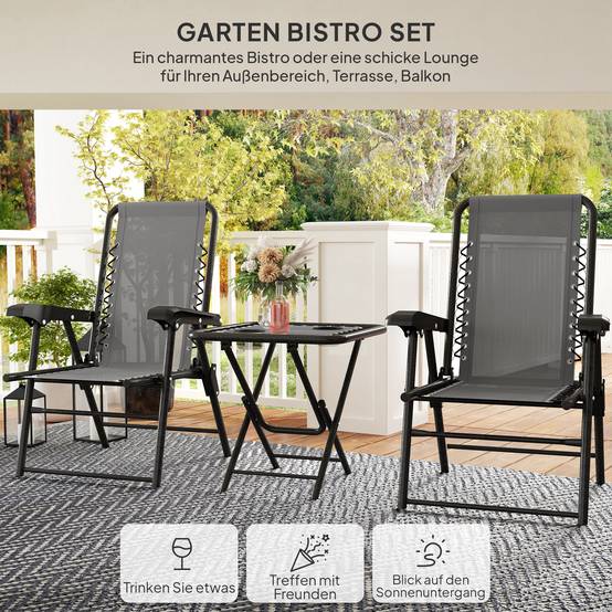 Ensemble bistro 3 pièces acier : résistant, table pliante + porte-gobelet + chaises, gris foncé - Image 4