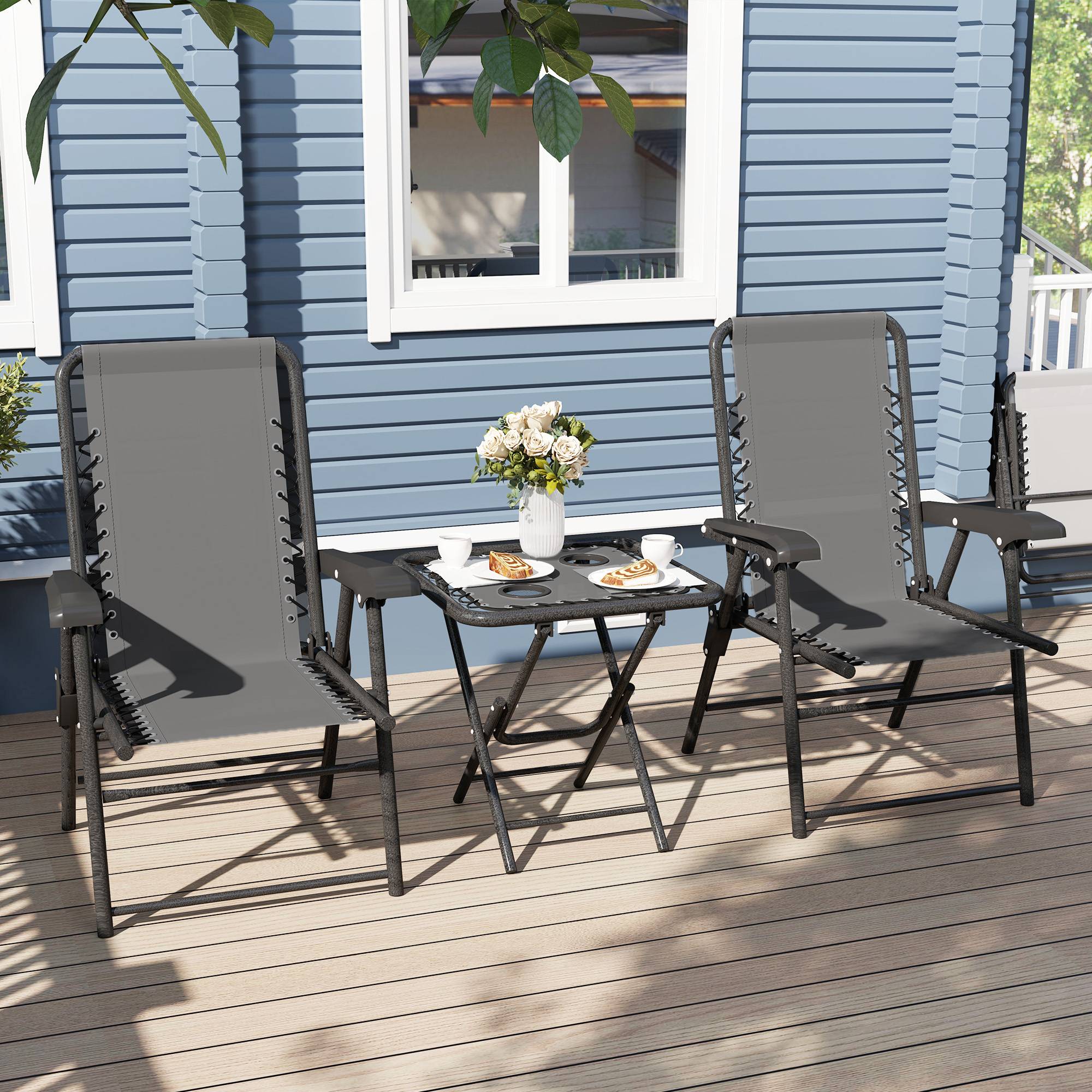 Ensemble bistro 3 pièces acier : résistant, table pliante + porte-gobelet + chaises, gris foncé - Image 8